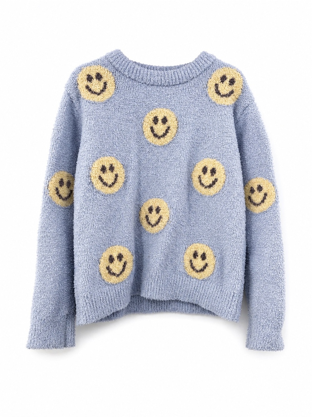 Lola + the Boys fuzzy smiley sweater 8Y girl 0934 blue yellow